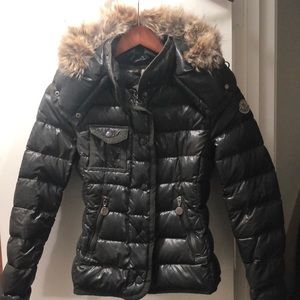 Girls down puffer with fur hood.